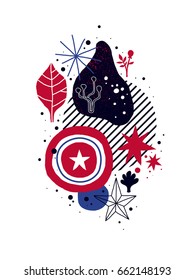 Abstract composition with floral and patriotic elements for Independence Day. Useful for advertising, invitations and posters.