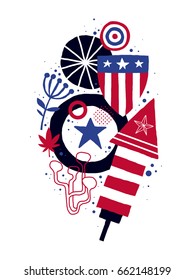 Abstract composition with floral and patriotic elements for Independence Day. Useful for advertising, invitations and posters.