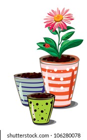  Abstract  composition of flower and pots isolated on white