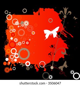 abstract composition with flowers, butterflies and circles