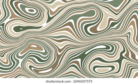 Uma composição abstrata com linhas fluidas e formas multi-camadas reminiscentes de um mapa topográfico ou uma seção transversal de estratos geológicos.