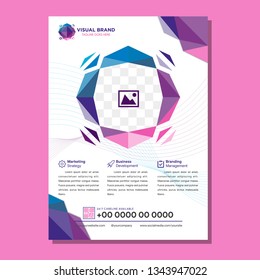 Abstract composition flyer, azure brochure background, colored lines, polygonal, web. space for photo in front. purple and blue flat color