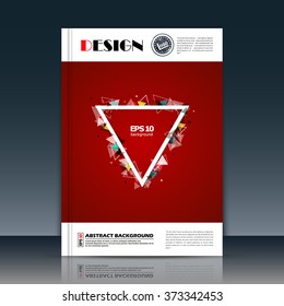 Abstract composition, font texture, triangle parts construction, text frame surface, red a4 brochure title sheet, creative figure icon, logo sign, firm banner form, flyer fashion, EPS10 illustration
