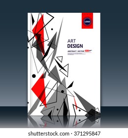 Abstract composition, font texture, white a4 brochure title sheet, creative figure, logo sign construction, firm banner form, red, black, gray triangle part icon, flier fiber surface, EPS10 backdrop