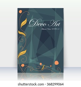 Abstract composition, fruit tree branch, yellow leaves theme, orange circle part, black a4 brochure title sheet, creative eco figure icon, logo sign surface, firm banner form, retro flier fiber, EPS10