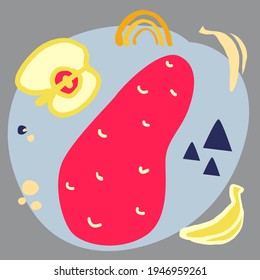 composición abstracta de frutas y verduras en el cubrecamas de Doodle