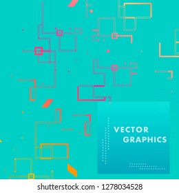 Abstract composition and geometric elements with connect lines and square. Vector background.