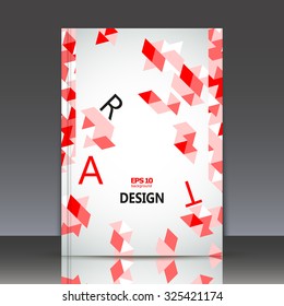 Abstract composition, geometric ornament,  a4 brochure title sheet, red triangle puzzle, ceramic mosaic inlay figure, surface backdrop, logo construction, firm sign base, EPS 10 vector illustration