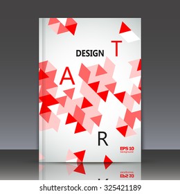 Abstract composition, geometric ornament,  a4 brochure title sheet, red triangle puzzle, ceramic mosaic inlay figure, surface backdrop, logo construction, firm sign base, EPS 10 vector illustration