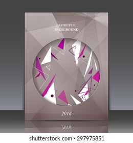 Abstract composition, geometric pattern, triangles in a circle, Brochures, background, EPS 10 vector illustrations