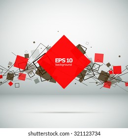 Abstract composition, geometric shape, flying lozenge icon, square block, quadrate box, business background, surface backdrop, logo construction, company sign, firm symbol, EPS 10 vector illustration