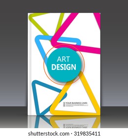 Abstract composition, geometric shapes, colored flying triangle construction, business background, firm sign, surface backdrop, a4 brochure title sheet, EPS 10 vector illustration
