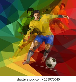 Abstract composition of geometric shapes. Football theme. Author's drawing on the theme of the game of football