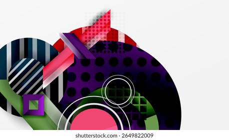 Composição abstrata. As formas geométricas se sobrepõem, criando contrastes de cores vibrantes. Design moderno, padrões dinâmicos, complexidade visual.