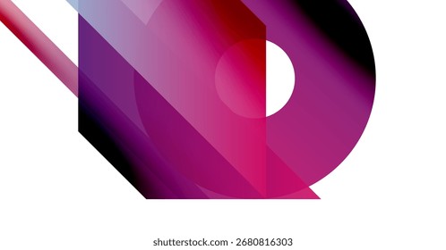 Abstract composition. Geometric shapes overlap, creating vibrant gradients. Pink, purple hues dominate white background. Modern design elements present.