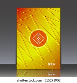 Abstract composition, geometric shapes pattern, connecting dots and lines construction, sunny colored backdrop, brochure title sheet, business card, logo base, firm sign, EPS 10 vector illustration
