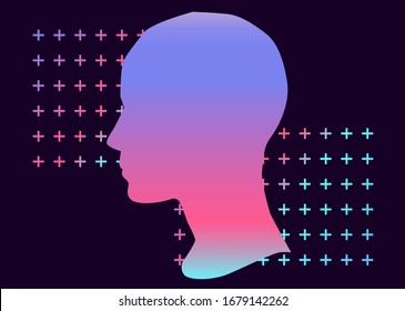 Abstract Composition With Geometric Shapes And Profile Of Human Head.