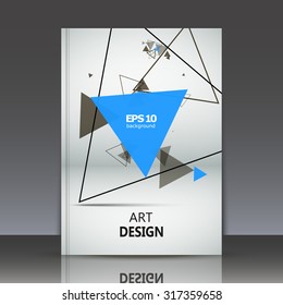 Abstract composition, geometric shapes surface, flying blue triangle construction, a4 brochure title sheet, business card backdrop, logo base, EPS 10 vector illustration