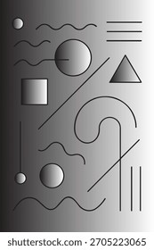 Composición Abstractas de Formas geométricas y líneas onduladas en tonos de gris, creando una estética moderna y minimalista.