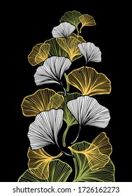 Abstract composition with Gingko Biloba leaves for decoration different things or for embroidery or for decoration T-shirt or mobile telephone or for tea package or medicine