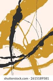 Abstract composition with gold and black strokes