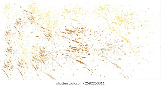 abstract composition of gold and brown specks scattered on a white background. vary in size and density, creating a sense of randomness and depth. the image is suitable for use as a background,design