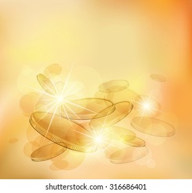 abstract composition with gold coins on a light background