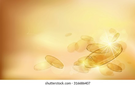 Abstract composition with gold coins on a light background