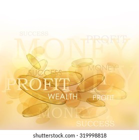 Abstract composition with gold coins on a light background