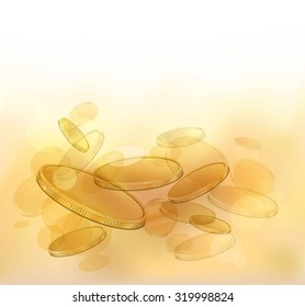 Abstract composition with gold coins on a light background