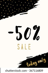 Abstract composition in gold, white and black. Modern typographic design sale poster, flyer, brochure design.