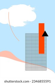 Abstract composition, graphic symbols, geometric objects. Abstract print, modern, surrealism. Design concept, template with empty space. Vector