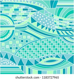 Abstract composition in green and blue tones