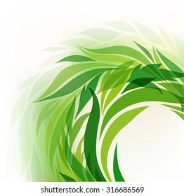 abstract composition with green leaves on a light background