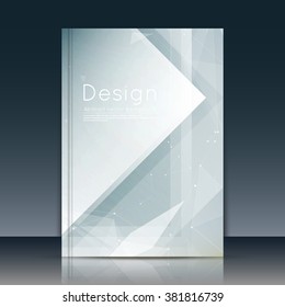 Abstract composition. Grey a4 brochure title sheet. Ad design. Futuristic annual report cover. Creative text frame surface. Silver banner form. Triangle figure. Flyer fiber art. Logo emblem icon.    