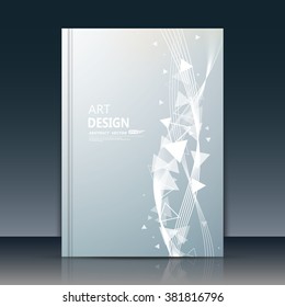 Abstract composition. Grey a4 brochure title sheet. Ad design. Futuristic annual report cover. Creative text frame surface. Silver banner form. Triangle vawe figure. Flyer fiber art. Logo icon.   
