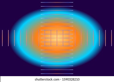 Abstract composition of a group of colored, gradient segments intersecting at right angles on the ellipsoid gradient background. Vector image.