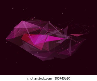 Abstract composition, group of pink dots and lines, rosy polygonal background pattern, space wallpaper, screen saver, shining stars capture, light rays, EPS 10 vector illustration