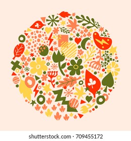 Abstract composition with hand drawn floral elements. Useful for advertising, design, prints and posters.