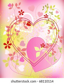 Abstract composition with hearts and floral