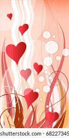 Abstract composition with hearts and floral