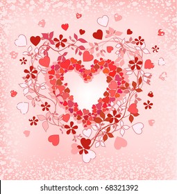 Abstract composition with hearts and floral