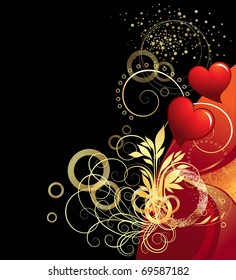 Abstract composition with hearts and floral