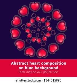 Abstract composition of hearts on a dark background. Suitable as a blank for design.