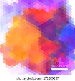 Abstract composition of hexagons  of geometric shapes.Colorful mosaic background.Geometric color background with place for your text, text separately from the background