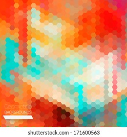 Abstract composition of hexagons  of geometric shapes.Colorful mosaic background.Geometric color background with place for your text, text separately from the background