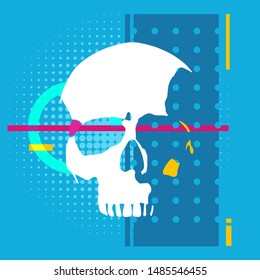 Abstract composition with human skull head in fashion pop art style. Zine culture vector illustration. Creative design concept.