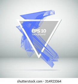Abstract composition, inkblot, spotted blotch structure, blue paint blur surface backdrop, soiled geometric shape, splotchy triangle, grimy wallpaper, smudgy background,  EPS 10 vector illustration