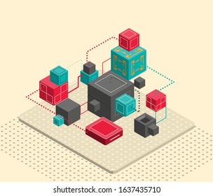 Abstract composition with isometric cubes.Vector illustration.