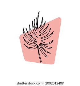 Abstract composition with leaf. One continuous line, single line drawing art, organic design, abstract line with random irregular shape spots. for postcard.